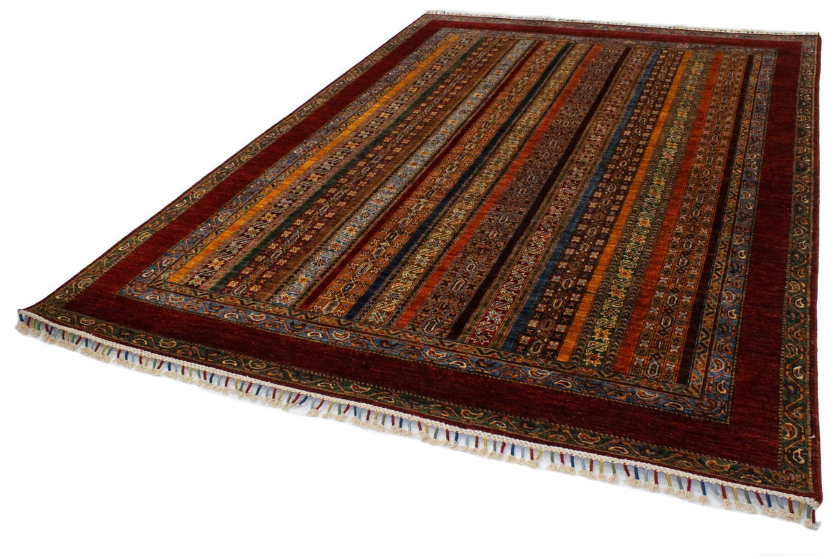 7x10 Multicolor and Red Turkish Tribal Rug