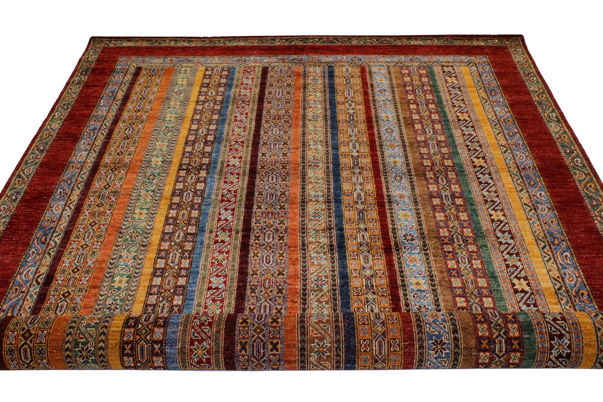 7x10 Multicolor and Red Turkish Tribal Rug