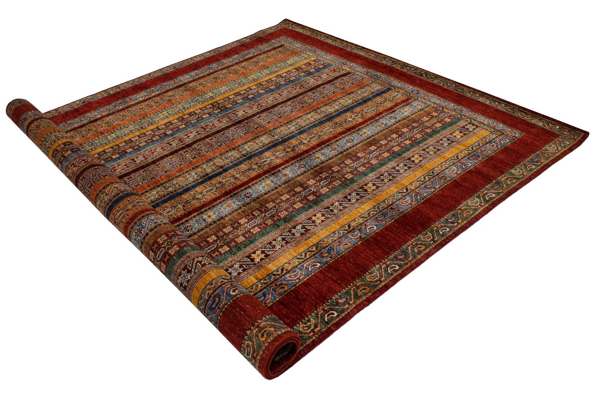 7x10 Multicolor and Red Turkish Tribal Rug