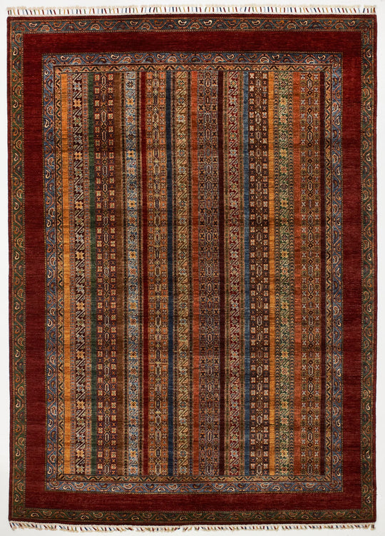 7x10 Multicolor and Red Turkish Tribal Rug