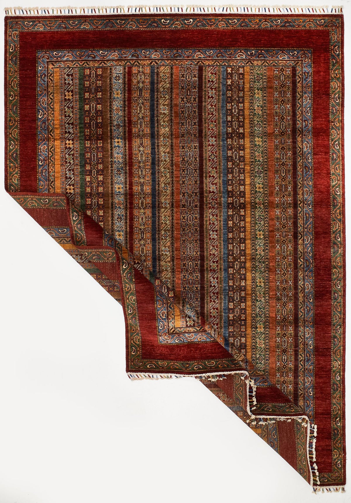 7x10 Multicolor and Red Turkish Tribal Rug