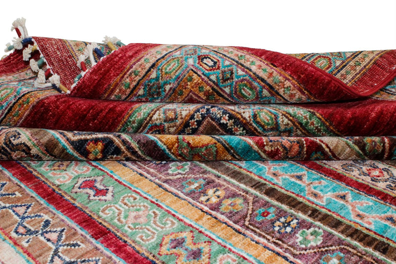 7x9 Multicolor and Red Turkish Tribal Rug