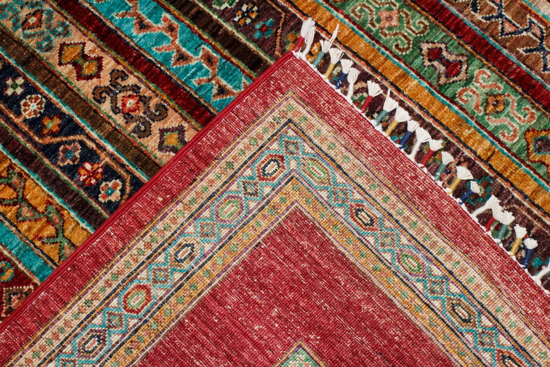 7x9 Multicolor and Red Turkish Tribal Rug