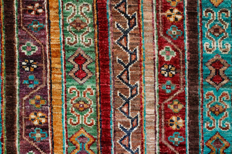 7x9 Multicolor and Red Turkish Tribal Rug