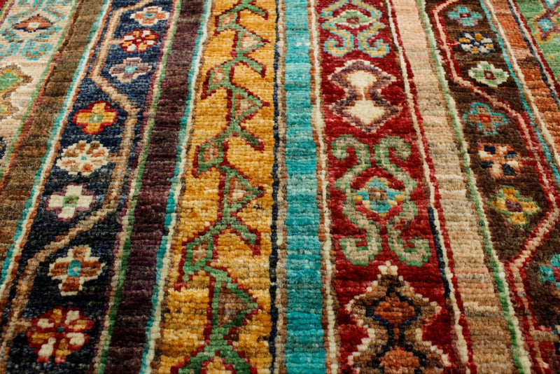 7x9 Multicolor and Red Turkish Tribal Rug