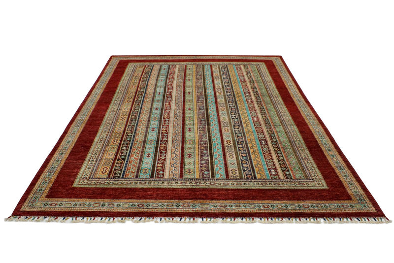 7x9 Multicolor and Red Turkish Tribal Rug