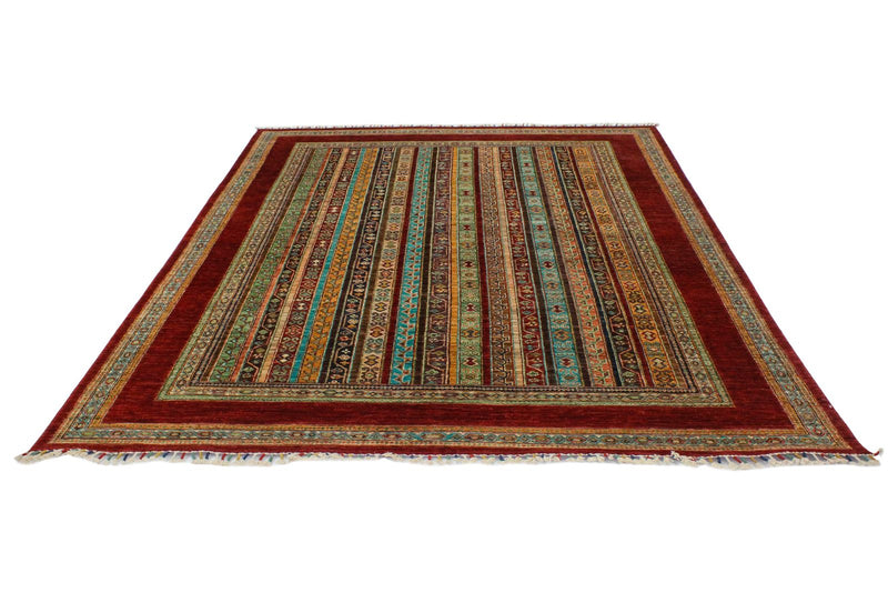 7x9 Multicolor and Red Turkish Tribal Rug