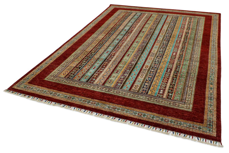 7x9 Multicolor and Red Turkish Tribal Rug