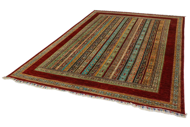 7x9 Multicolor and Red Turkish Tribal Rug