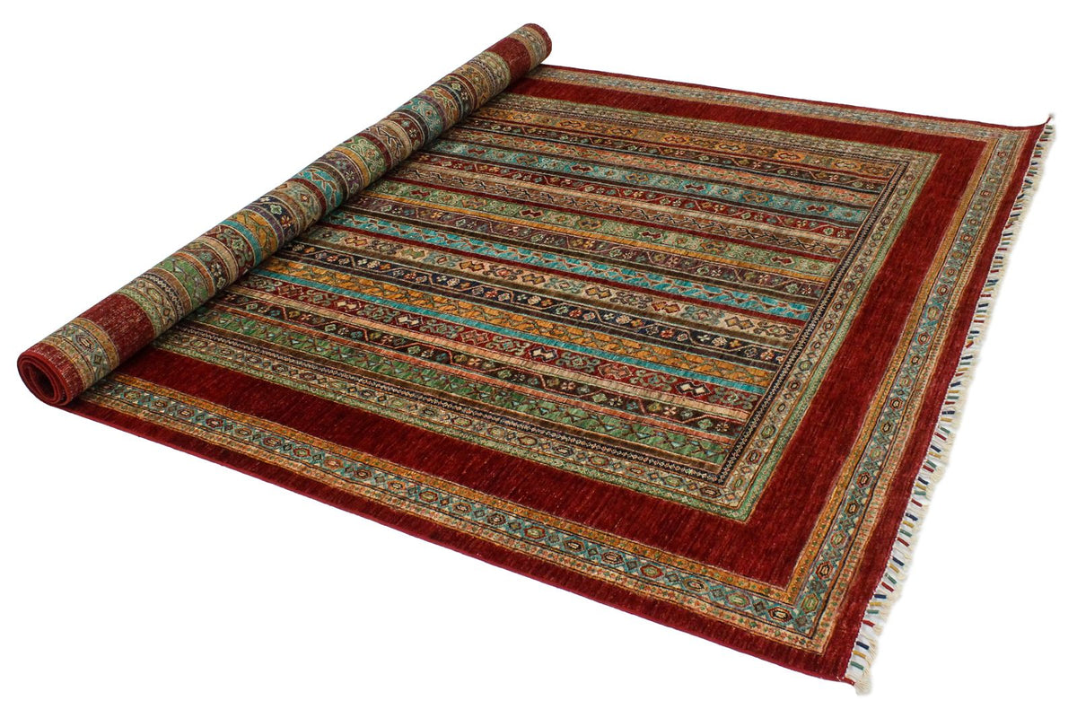 7x9 Multicolor and Red Turkish Tribal Rug
