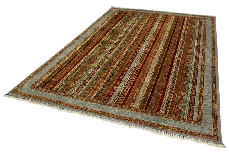 7x10 Multicolor and Blue Turkish Tribal Rug