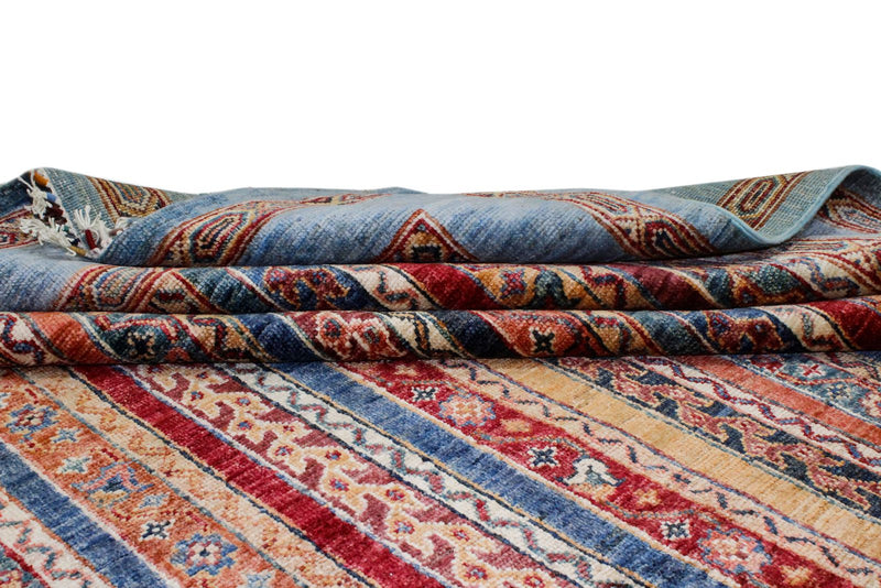 7x10 Multicolor and Blue Turkish Tribal Rug