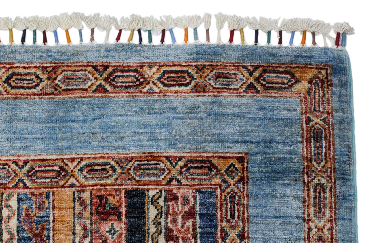 7x10 Multicolor and Blue Turkish Tribal Rug