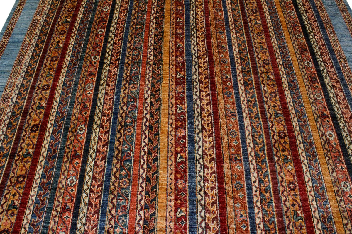 7x10 Multicolor and Blue Turkish Tribal Rug