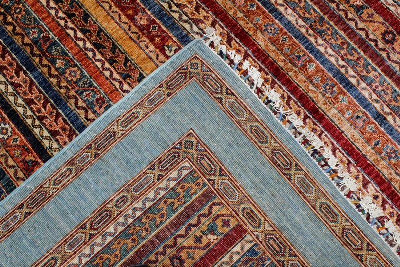 7x10 Multicolor and Blue Turkish Tribal Rug