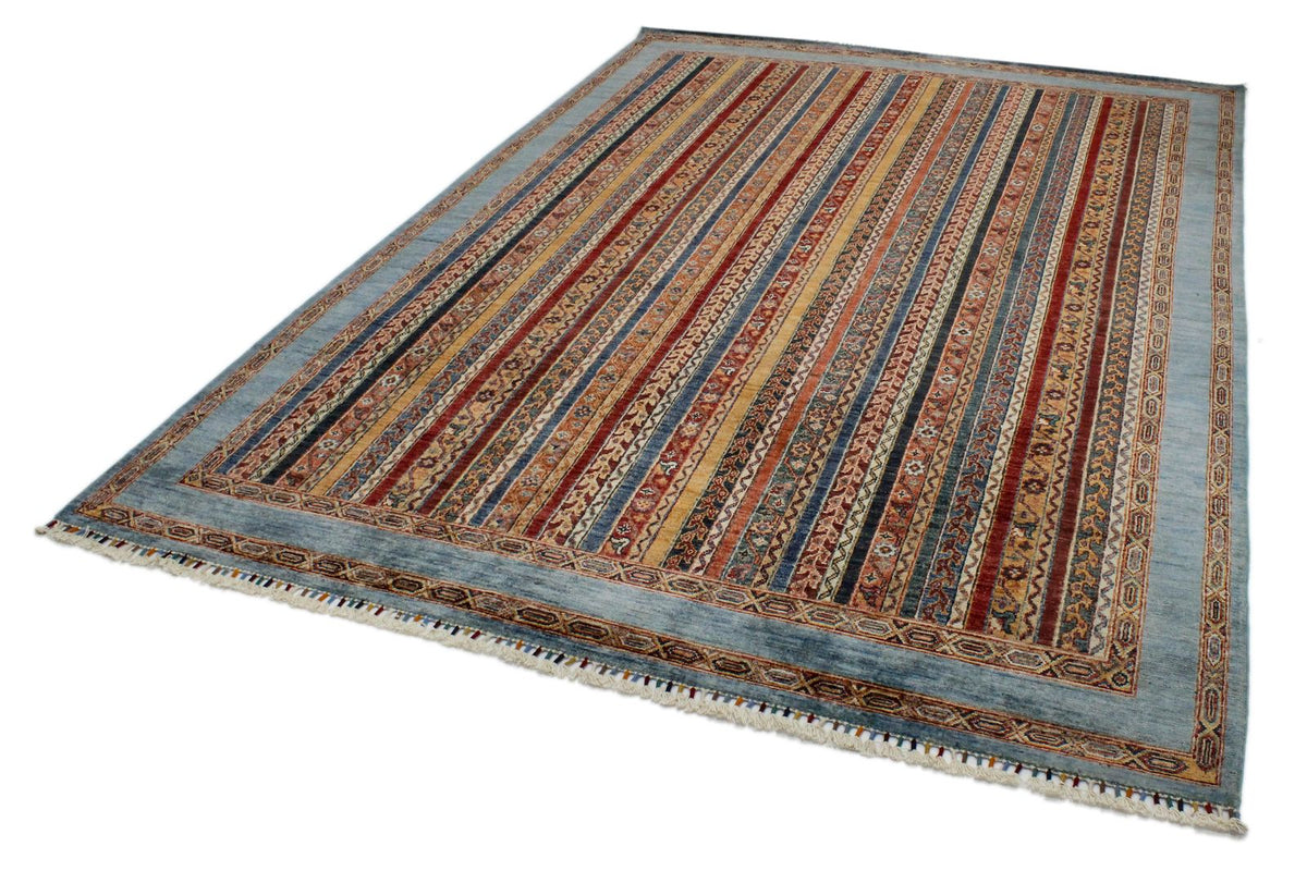 7x10 Multicolor and Blue Turkish Tribal Rug