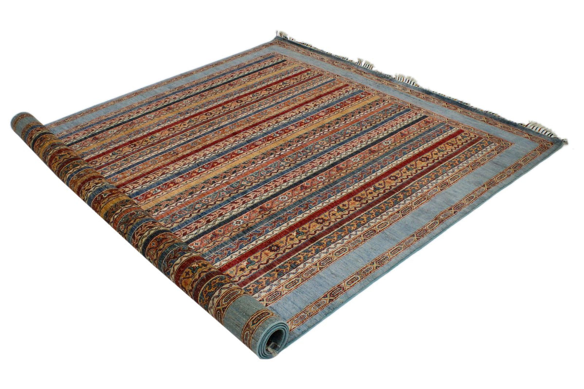 7x10 Multicolor and Blue Turkish Tribal Rug
