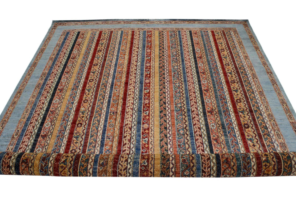 7x10 Multicolor and Blue Turkish Tribal Rug