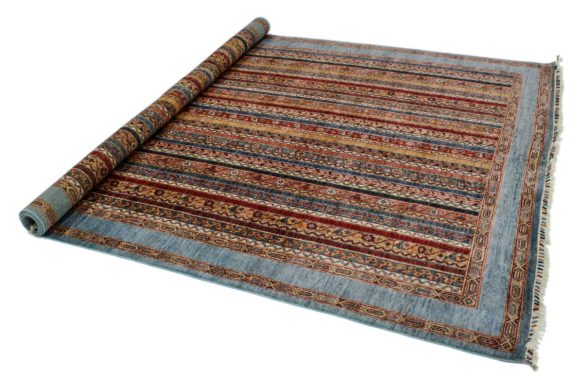 7x10 Multicolor and Blue Turkish Tribal Rug