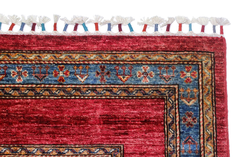 6x9 Multicolor and Red Turkish Tribal Rug