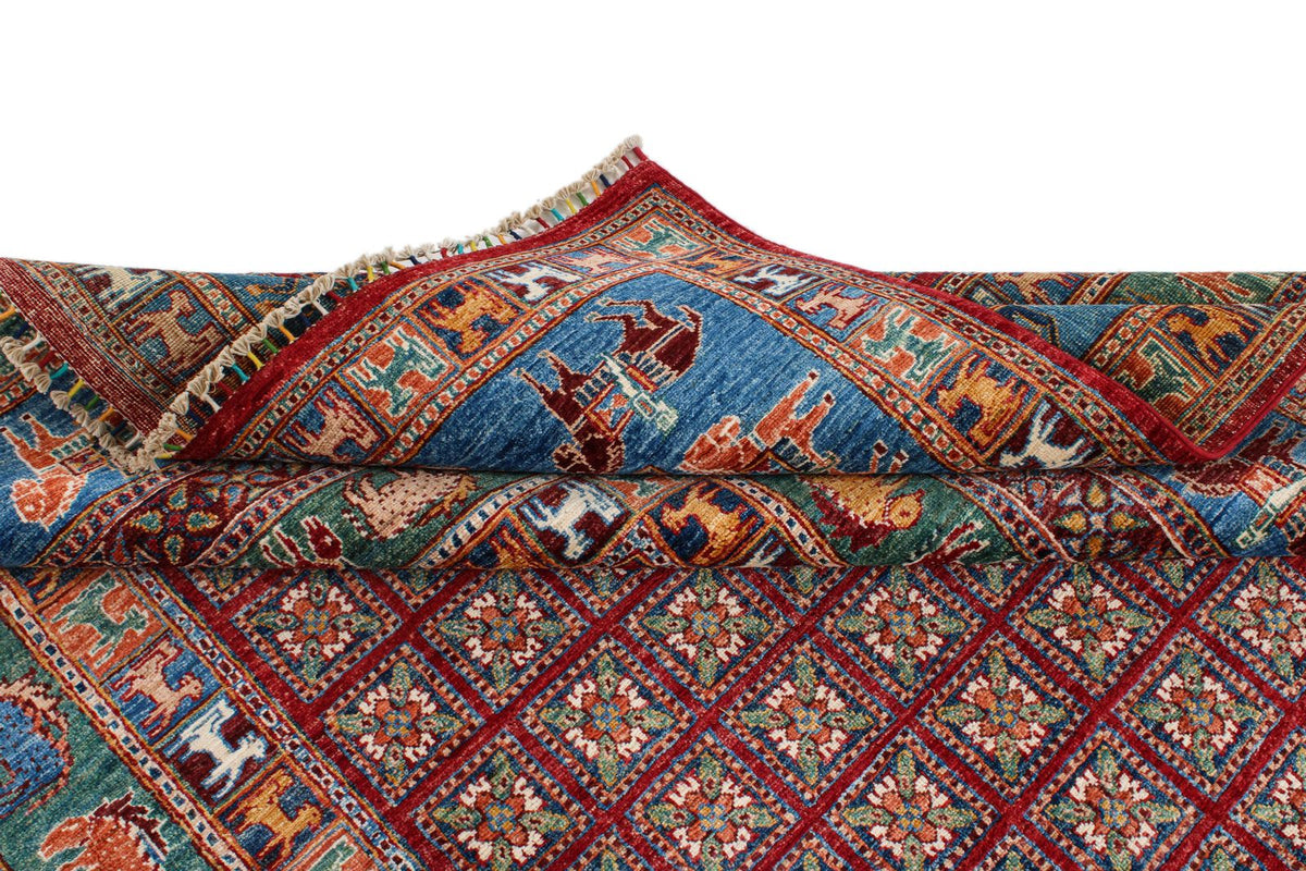 7x10 Red and Blue Anatolian Traditional Rug
