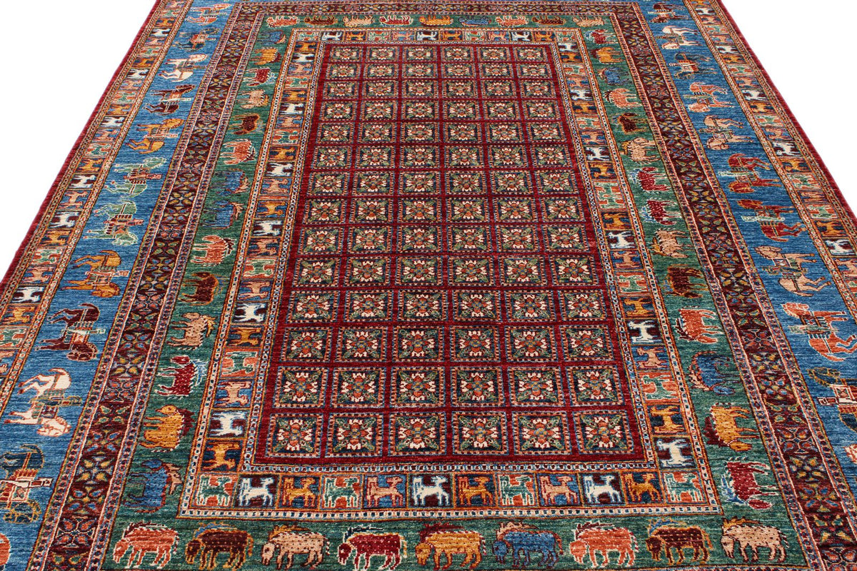 7x10 Red and Blue Anatolian Traditional Rug