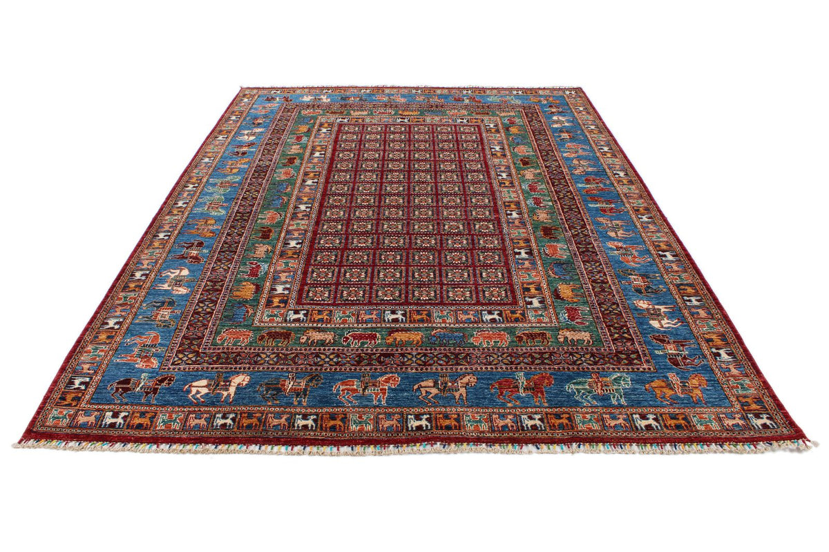 7x10 Red and Blue Anatolian Traditional Rug