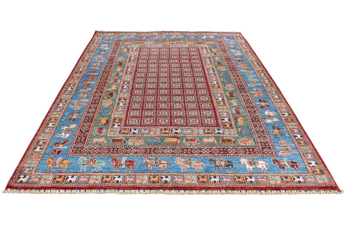 7x10 Red and Blue Anatolian Traditional Rug
