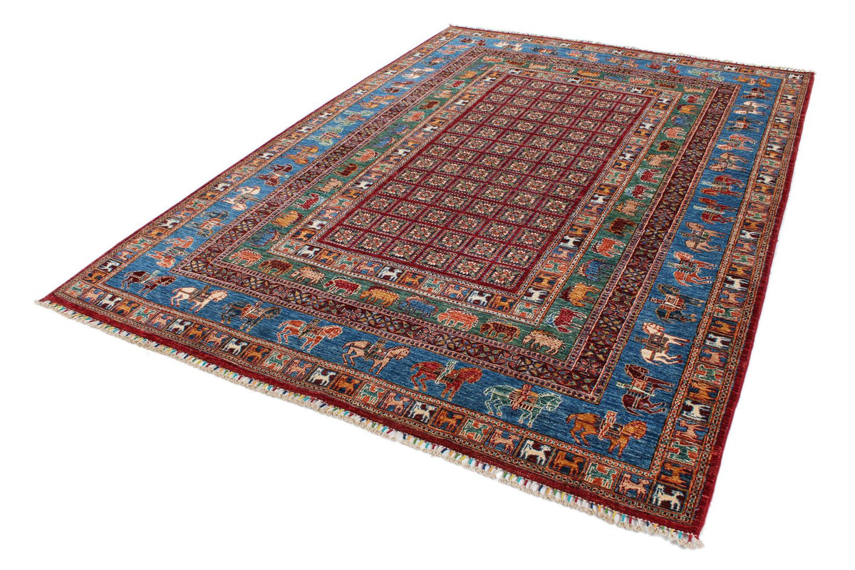 7x10 Red and Blue Anatolian Traditional Rug