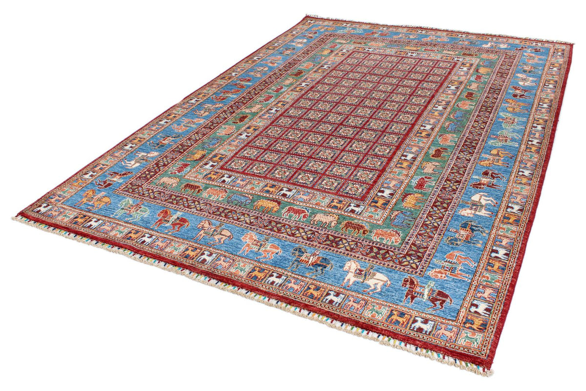 7x10 Red and Blue Anatolian Traditional Rug