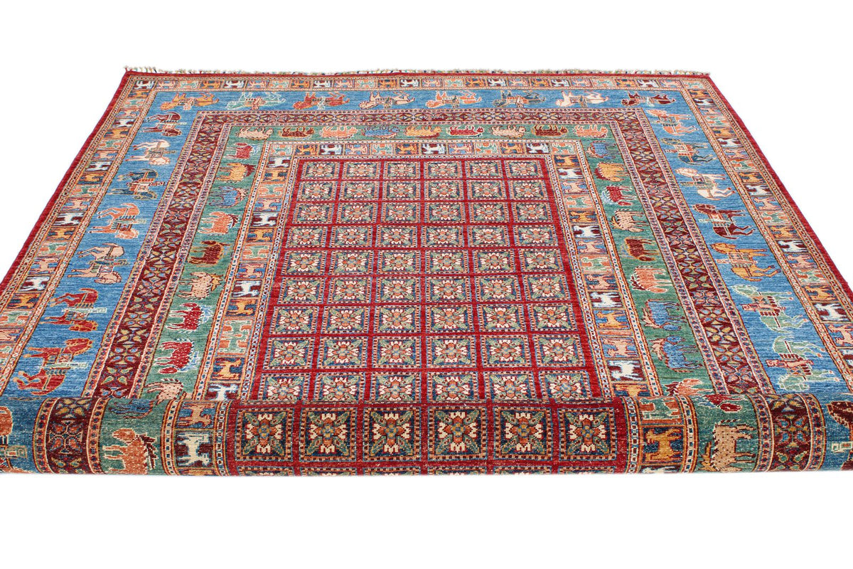 7x10 Red and Blue Anatolian Traditional Rug