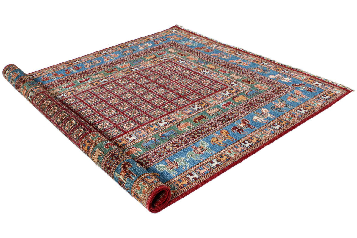 7x10 Red and Blue Anatolian Traditional Rug