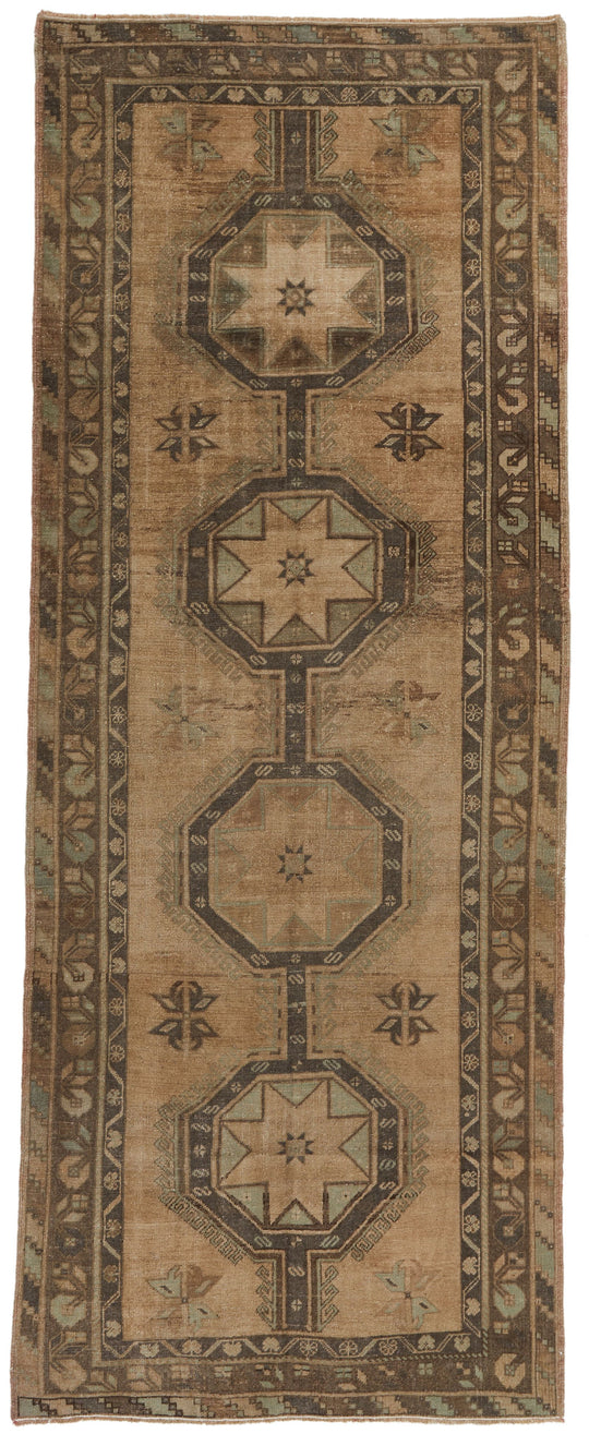 5x12 Ivory and Brown Turkish Tribal Runner