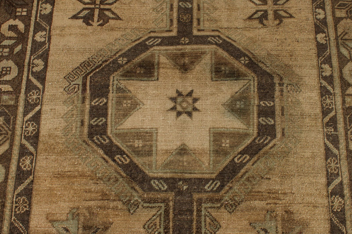 5x12 Ivory and Brown Turkish Tribal Runner