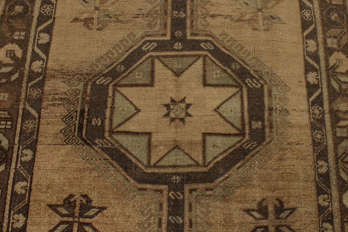 5x12 Ivory and Brown Turkish Tribal Runner