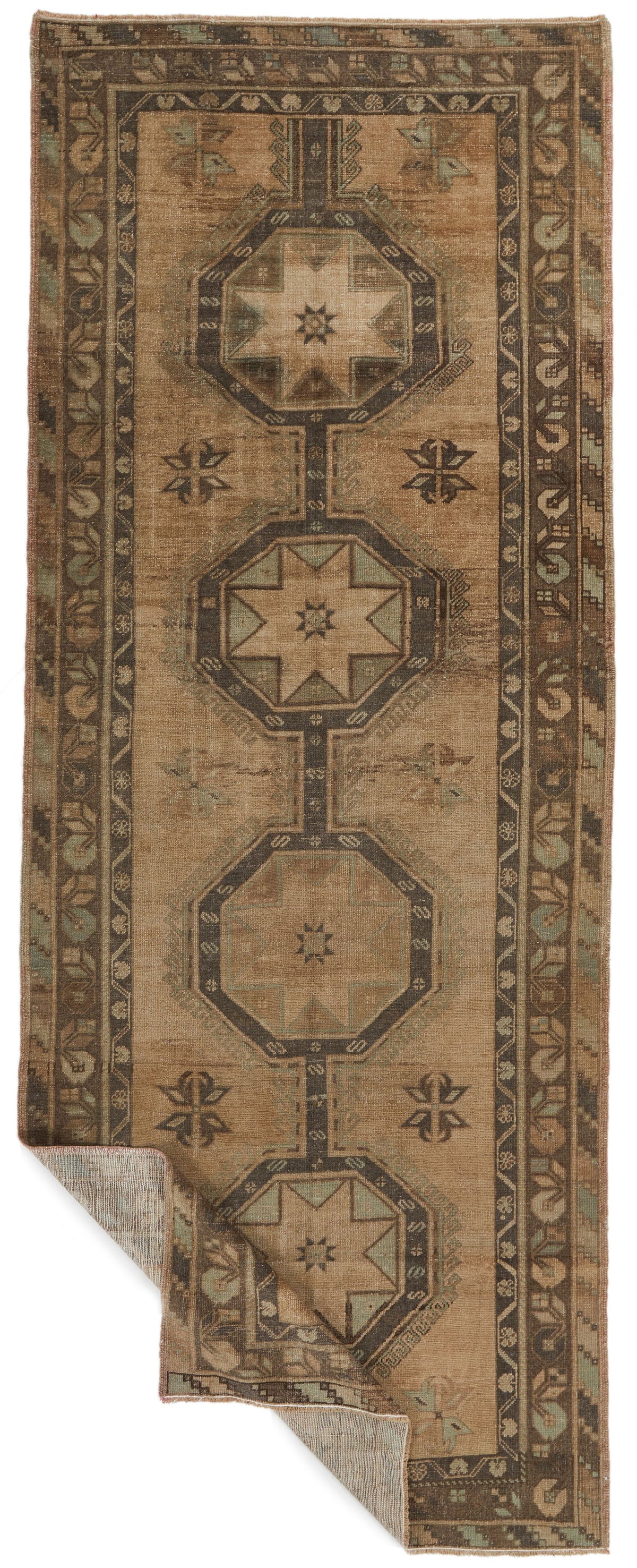 5x12 Ivory and Brown Turkish Tribal Runner
