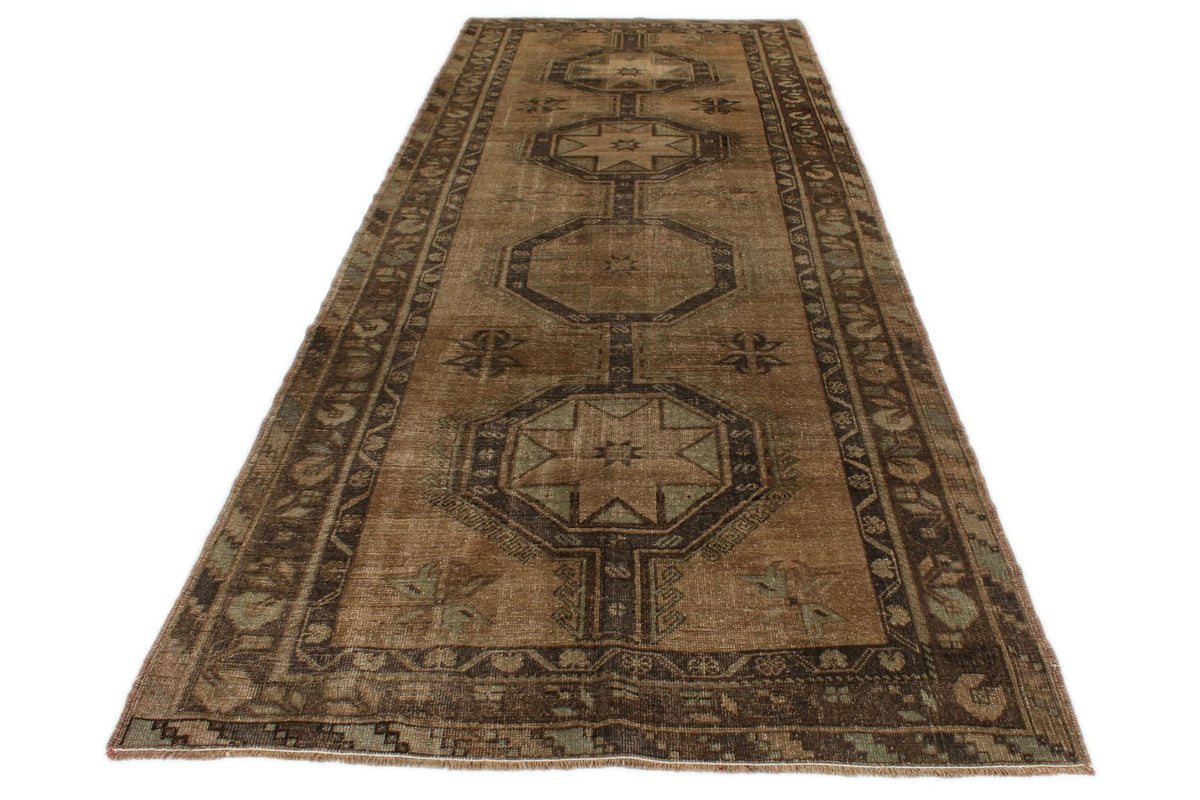 5x12 Ivory and Brown Turkish Tribal Runner