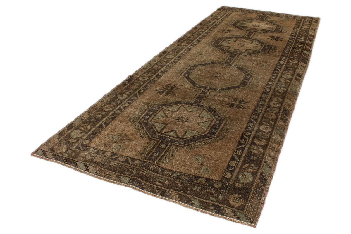 5x12 Ivory and Brown Turkish Tribal Runner