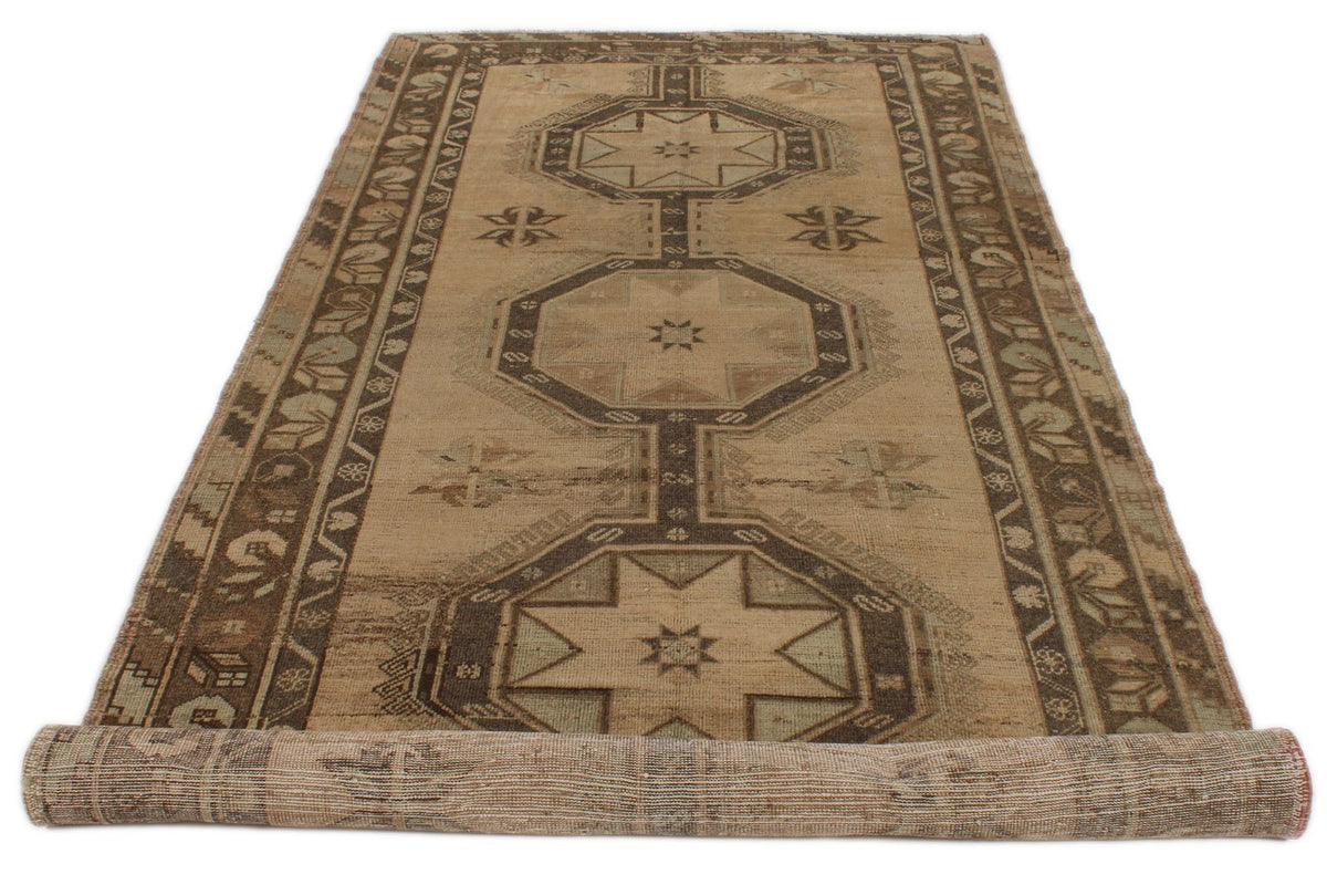 5x12 Ivory and Brown Turkish Tribal Runner