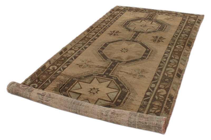 5x12 Ivory and Brown Turkish Tribal Runner