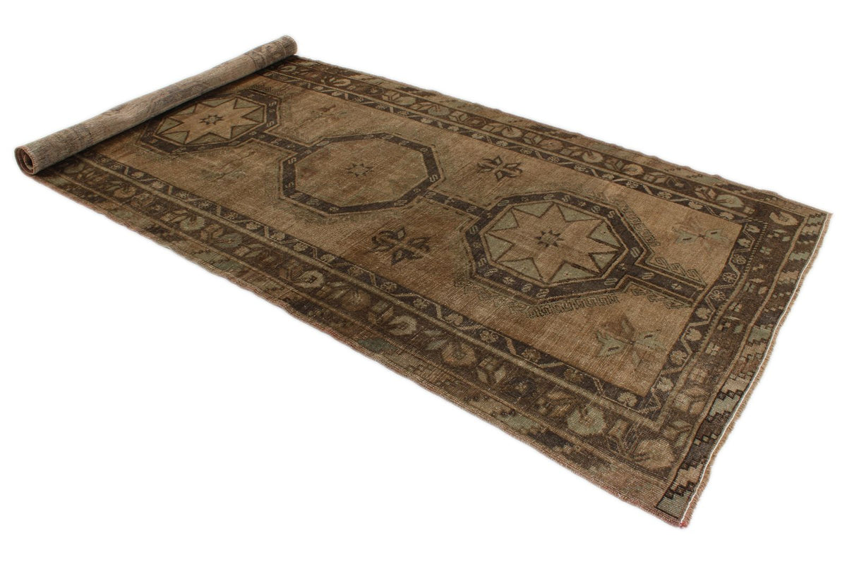 5x12 Ivory and Brown Turkish Tribal Runner