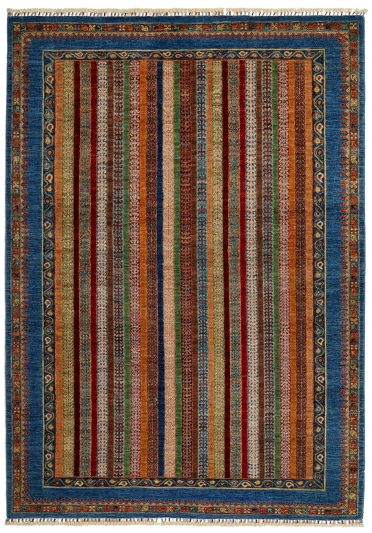 6x8 Multicolor and Blue Turkish Tribal Rug