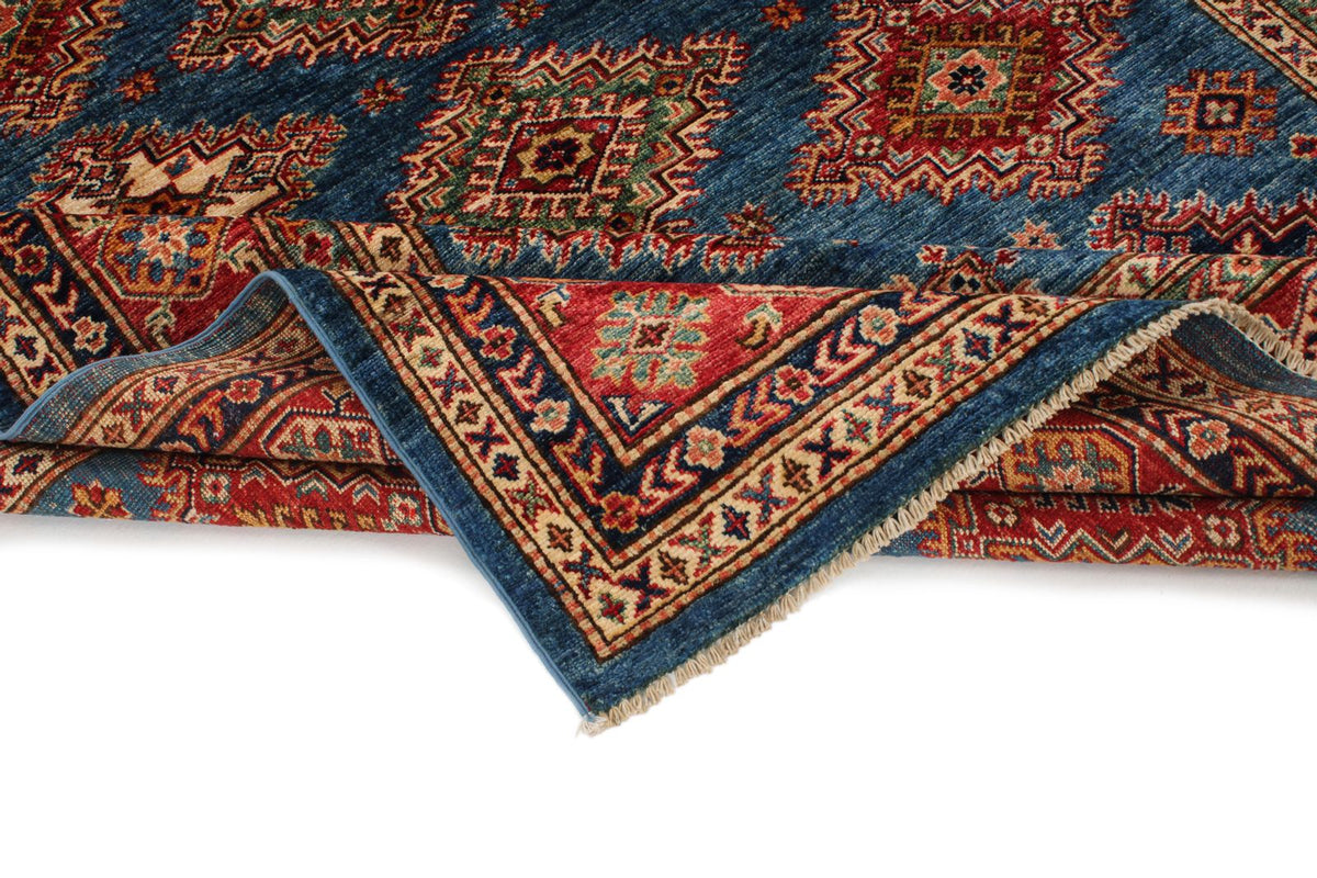 6x8 Blue and Red Kazak Tribal Rug