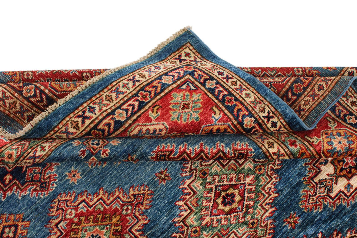 6x8 Blue and Red Kazak Tribal Rug