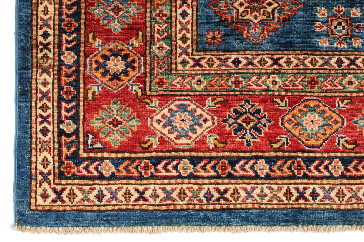 6x8 Blue and Red Kazak Tribal Rug