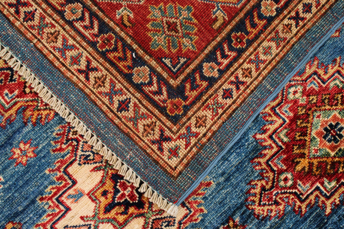6x8 Blue and Red Kazak Tribal Rug