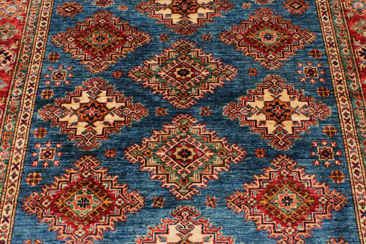 6x8 Blue and Red Kazak Tribal Rug