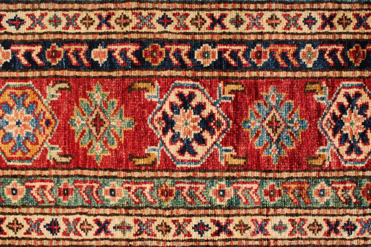 6x8 Blue and Red Kazak Tribal Rug
