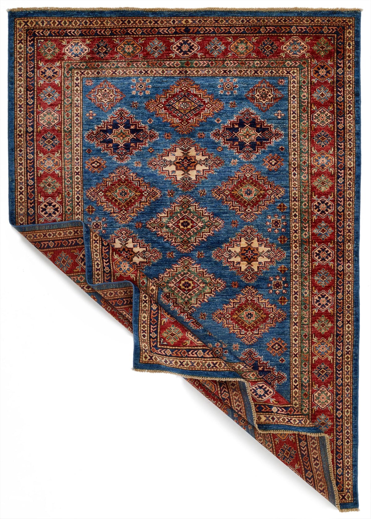 6x8 Blue and Red Kazak Tribal Rug