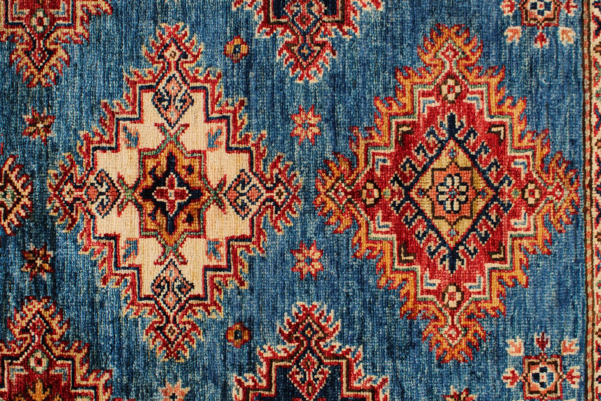 6x8 Blue and Red Kazak Tribal Rug